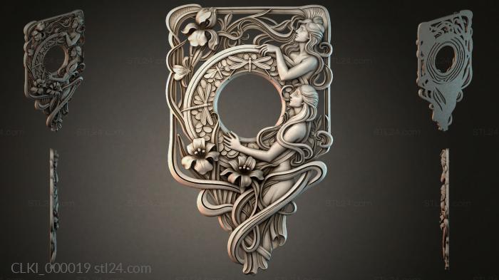 Ornamental fireplace mantel with female figures and floral decor 3d STL model