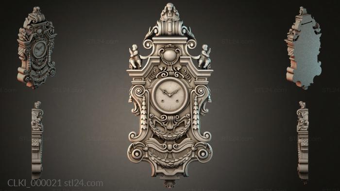 Baroque wall clock with angels and spirals 3d STL model