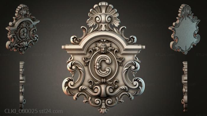 Baroque clock ornament with mask and spiral volutes 3d STL model