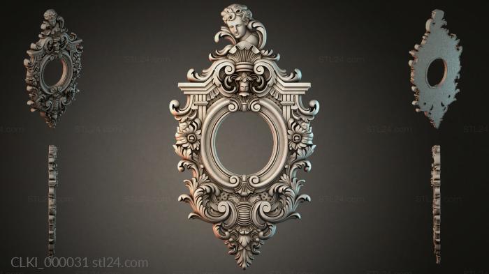 Carved clock case with an angel and a baroque lion mask 3d STL model