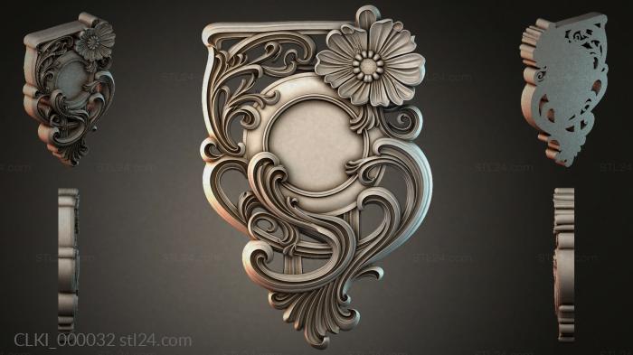 Carved ornament for a clock with a flower and a round cartouche 3d STL model