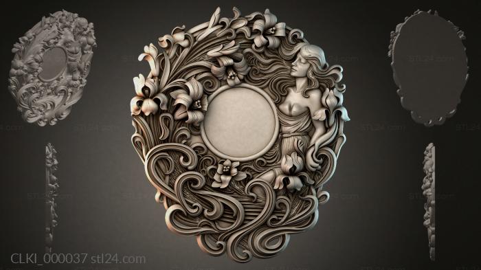 Watch dial with baroque scrolls and a female profile 3d STL model
