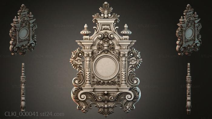 Baroque clock facade with a round dial and columnar elements 3d STL model