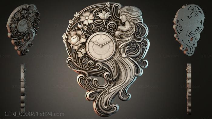 Different watches (Bas-relief clock with a female profile and curls, CLKI_000061) 3D models for cnc