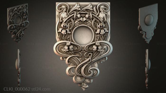 Ornamental wall bracket with bas-relief and central sphere 3d STL model