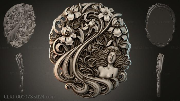 Ornamental watch dial with a female profile and iris flowers 3d STL model