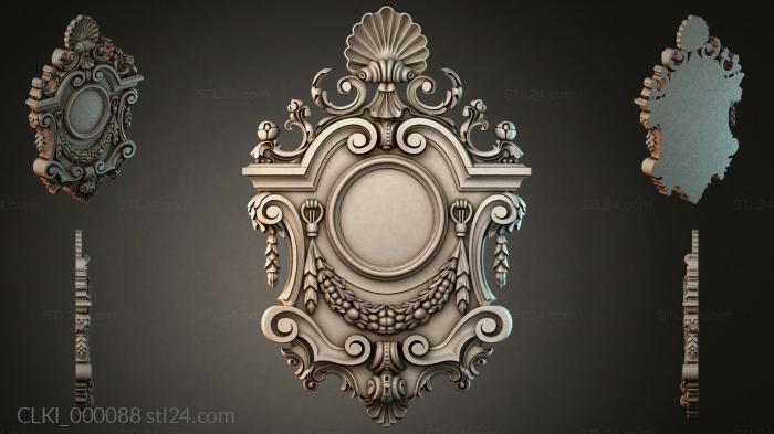 Classic Baroque clock panel with Ionic volutes and garland 3d STL model