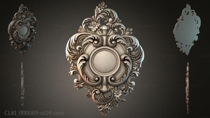 Baroque carved medallion with a round clock dial 3d STL model