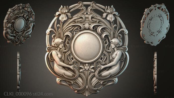 Carved clock ornament with angels and a central dial 3d STL model