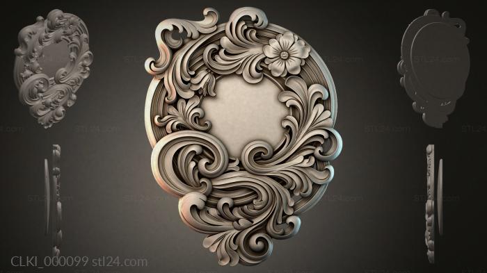Ornamental oval cartouche with baroque decor and a flower 3d STL model