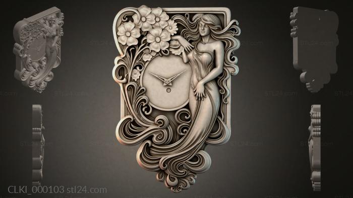 Baroque-style clock with a girl and flowers 3d STL model