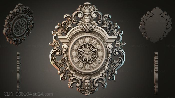 Baroque wall clock with mask and scrolls 3d STL model
