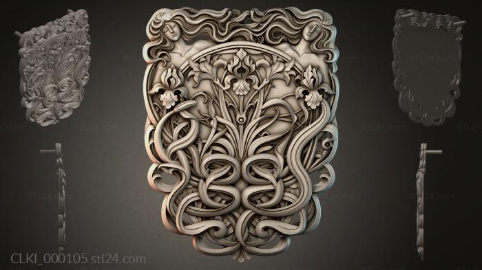 Ornamental carved bas-relief with female faces and a floral pattern 3d STL model