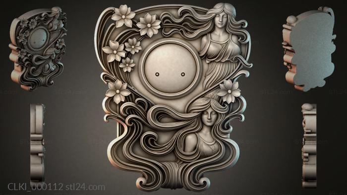 Wall clock with a female profile and flowers 3d STL model
