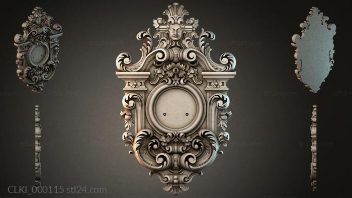 Ornamental clock mechanism with mask and acanthus 3d STL model