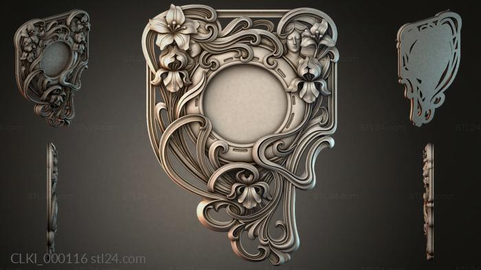 Ornamental watch case with floral motifs and a profile mask 3d STL model