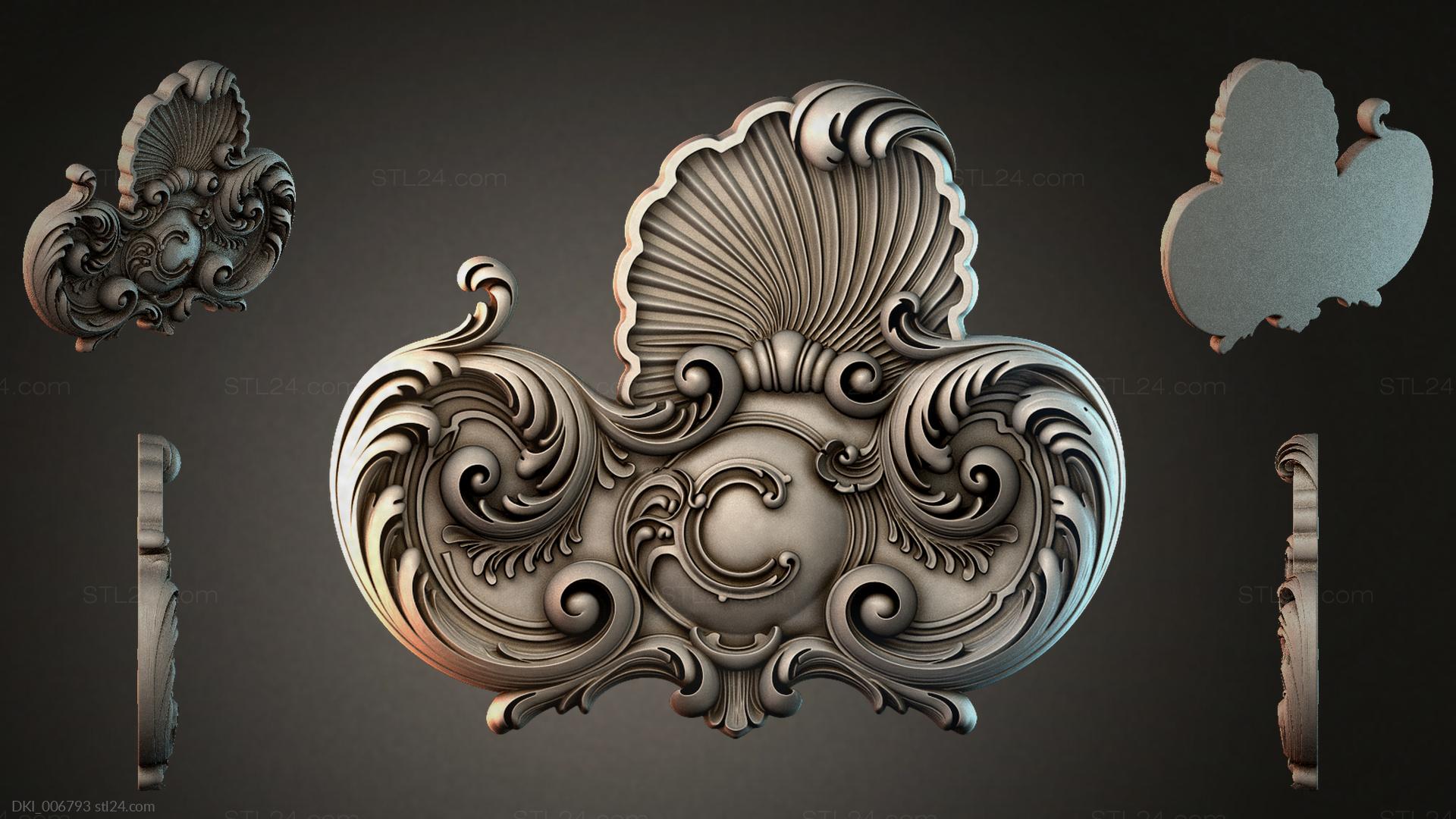 Decorative elements - Cartridge with shell and swirls for CNC, DKI ...