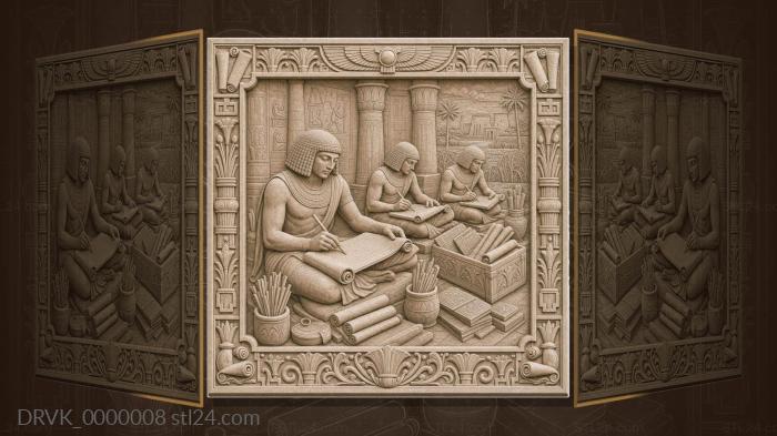 Panels Ancient Civilizations (Scribes of Egypt - papyrus scrolls and reeds, DRVK_0000008) 3D models for cnc