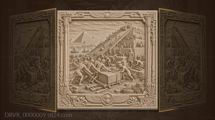 Panels Ancient Civilizations (Construction of the pyramids - workers and stone blocks, DRVK_0000009) 3D models for cnc