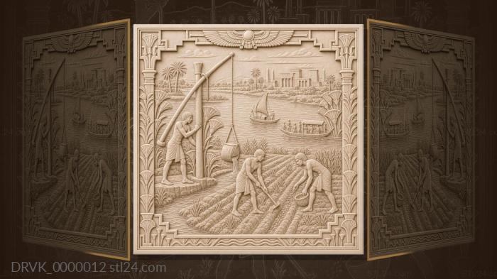 Panels Ancient Civilizations (Nile and farmers - river flood and fields, DRVK_0000012) 3D models for cnc