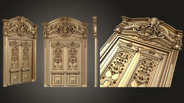 Двери резные (Грандиозная резная дверь с массивной короной и богатыми резным декором филенками, DVR_0380) 3D модель для ЧПУ станка