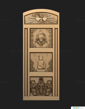 Двери резные (Дверь в церковном стиле с ангелами и херувимами на филенках, DVR_0381) 3D модель для ЧПУ станка