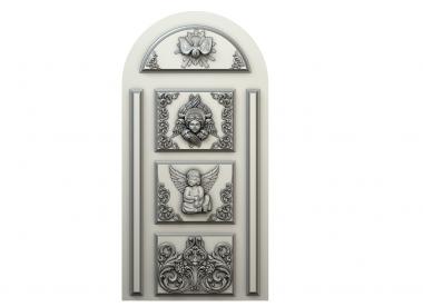 Двери резные (Дверь в церковном стиле с ангелами и херувимами на филенках, DVR_0381) 3D модель для ЧПУ станка
