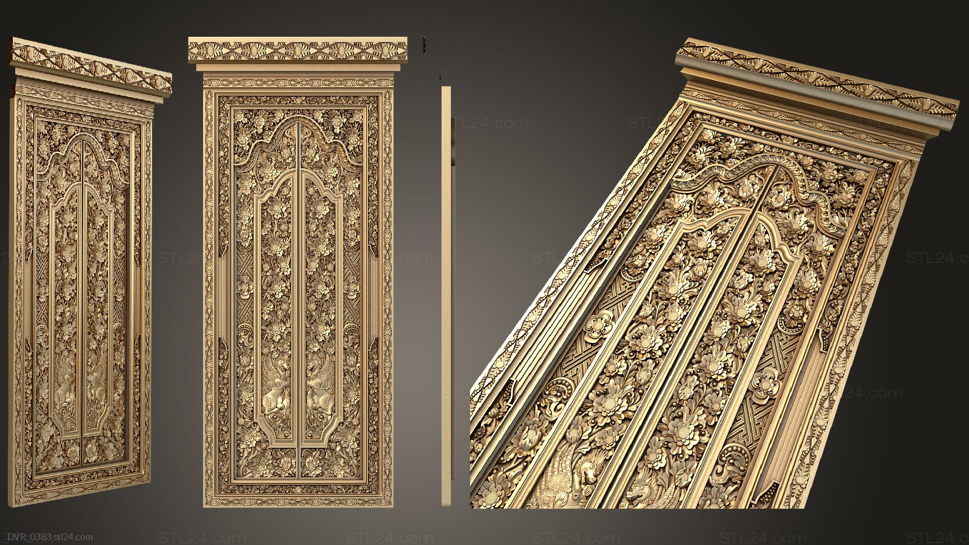 Двери резные (Дверь обильно украшенная резными растительными декорами, DVR_0383) 3D модель для ЧПУ станка