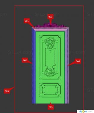 Двери резные (Классическая резная дверь с филенками наличником и короной, DVR_0387) 3D модель для ЧПУ станка