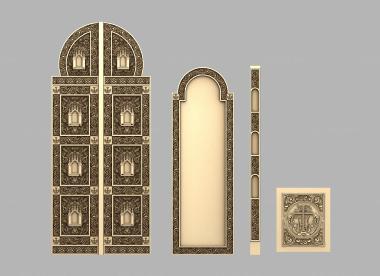 Двери резные (Царские врата + дьяконские врата + панель, DVR_0404) 3D модель для ЧПУ станка