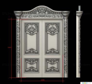 Двери резные (Шикарная двустворчатая дверь с короной и наличником в классическом стиле, DVR_0406) 3D модель для ЧПУ станка