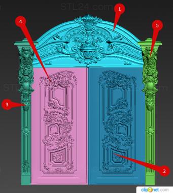 Doors (Double-field door Baroque style Version 2 DVR 0120, DVR_0414) 3D models for cnc