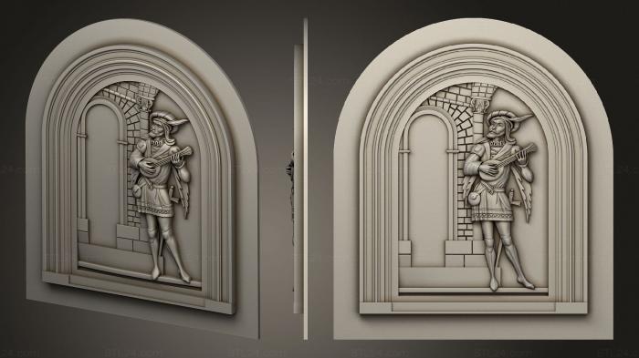 Двери резные (Дверь фасадная со старинным музыкантом, DVR_0441) 3D модель для ЧПУ станка