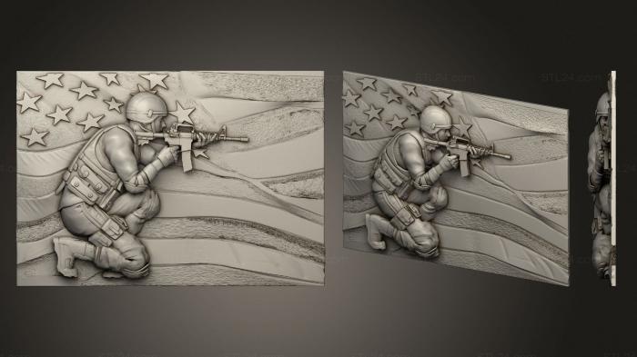 Горельефы и барельефы фэнтези (Солдат на фоне  флага, GRLFF_0067) 3D модель для ЧПУ станка