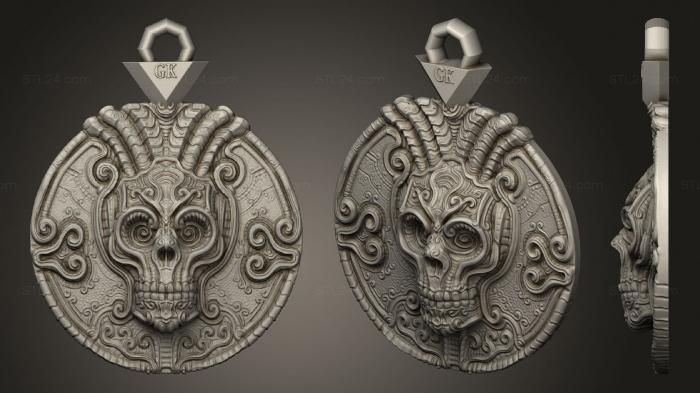 High reliefs and bas-reliefs of fantasy (coin with scull, GRLFF_0142) 3D models for cnc