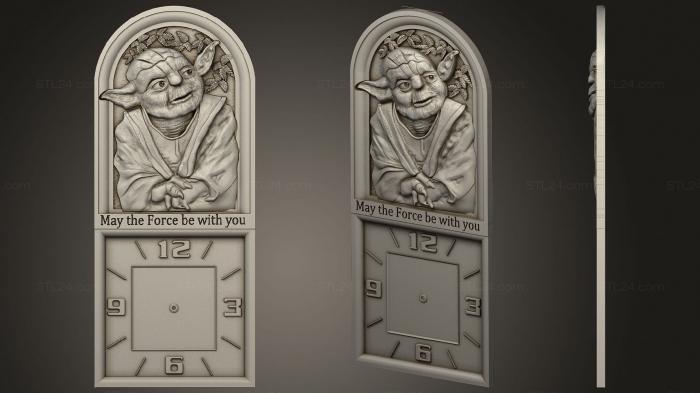 High reliefs and bas-reliefs of fantasy (Master yoda Clock, GRLFF_0186) 3D models for cnc