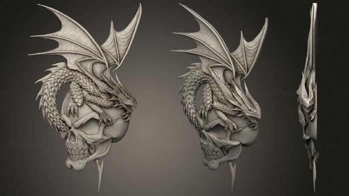 Горельефы и барельефы фэнтези (Череп и дракон, GRLFF_0214) 3D модель для ЧПУ станка
