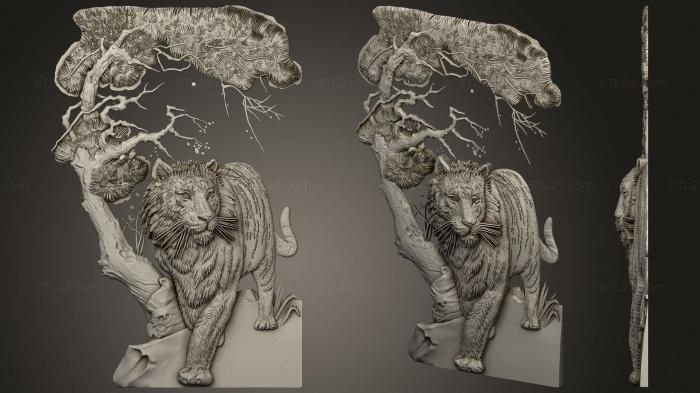 Горельефы и барельефы фэнтези (Тигр с деревом, GRLFF_0223) 3D модель для ЧПУ станка