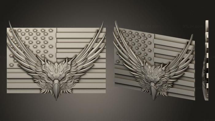 Горельефы и барельефы фэнтези (Флаг США с орлом, GRLFF_0228) 3D модель для ЧПУ станка