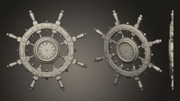 Горельефы и барельефы фэнтези (Настенные часы в виде штурвала, GRLFF_0244) 3D модель для ЧПУ станка