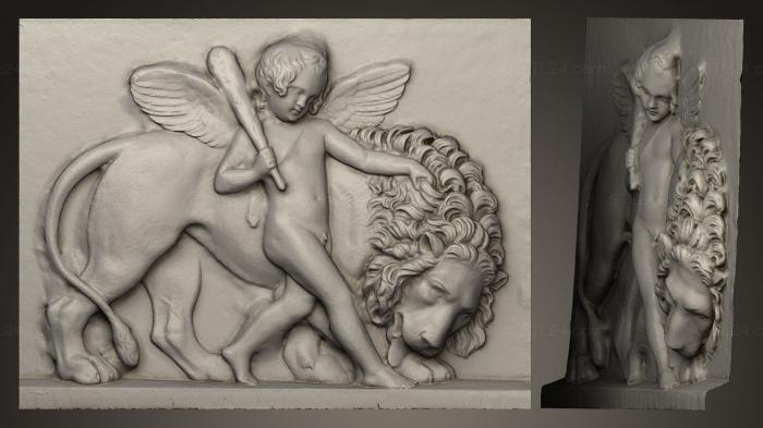 High reliefs and bas-reliefs, historical and religious (cupid with lion on earth, GRLFH_0012) 3D models for cnc
