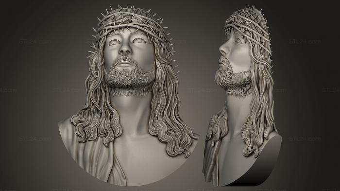 High reliefs and bas-reliefs, historical and religious (jesus pendant round bottom, GRLFH_0052) 3D models for cnc