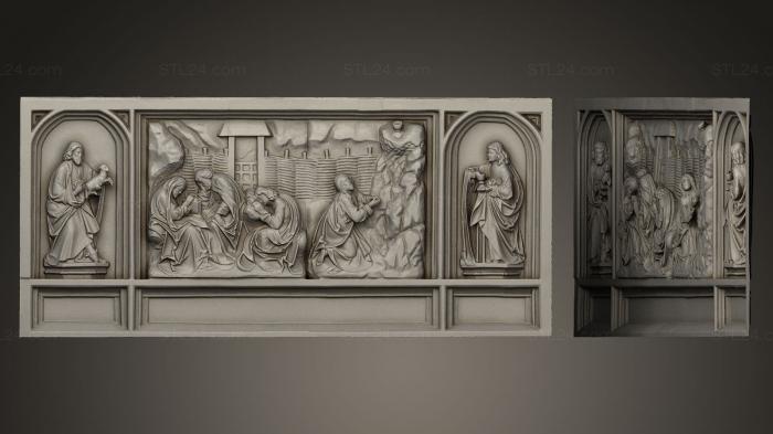 Горельефы и барельефы исторические и религиозные (Молитва в саду и два святых, GRLFH_0124) 3D модель для ЧПУ станка