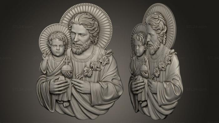 High reliefs and bas-reliefs, historical and religious (saint joseph with baby jesus 3d model obj stl, GRLFH_0142) 3D models for cnc