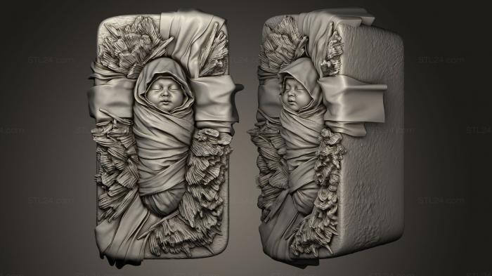High reliefs and bas-reliefs, historical and religious (Baby Jesus in a manger, GRLFH_0205) 3D models for cnc
