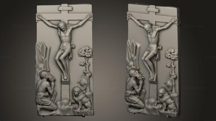 High reliefs and bas-reliefs, historical and religious (The crucifixion with St Jerome, GRLFH_0386) 3D models for cnc