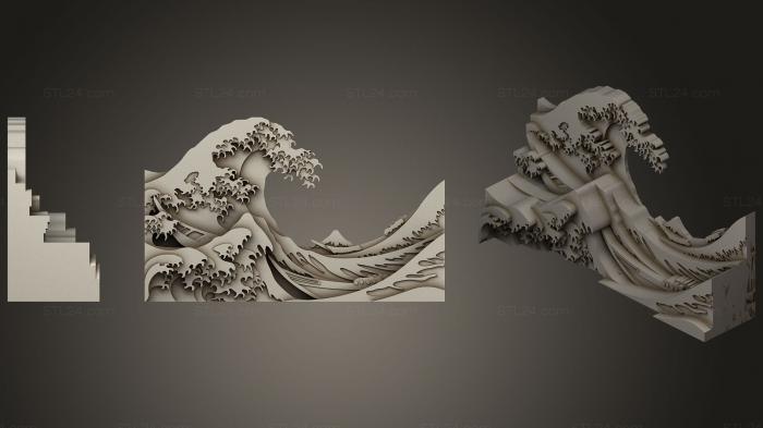 High reliefs and bas-reliefs, historical and religious (Great Wave Off Kanagawa, GRLFH_0488) 3D models for cnc