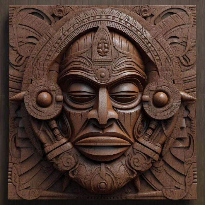 Персонажи (Панно стилизованное лицо цивилизации майя, HERO_1321) 3D модель для ЧПУ станка