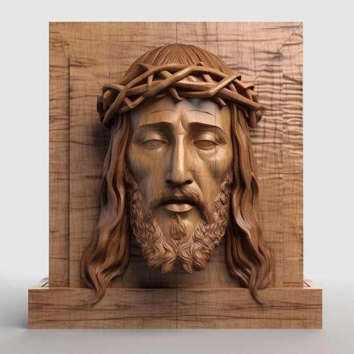 Персонажи (Голова святого Иисуса с постаментом 2, HERO_2190) 3D модель для ЧПУ станка