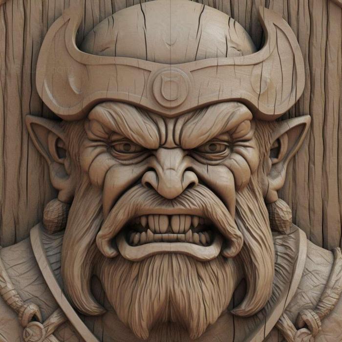 Characters (Orc CARVED WOODEN 3D RENDER imagineThor 2, HERO_3734) 3D models for cnc
